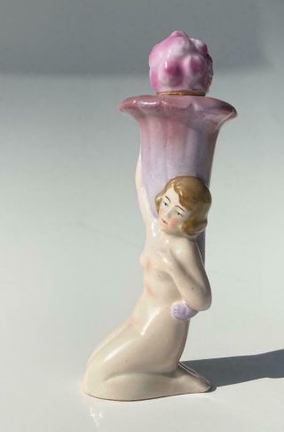 Art Deco Old German Porcelain Nude Beauty Cornucopia Figural Perfume Bottle 1393