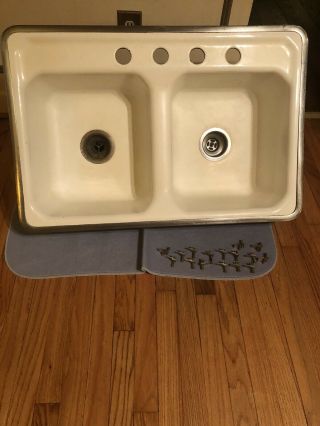 Vintage 1950’s Porcelain Over Cast Iron Double Kitchen Sink