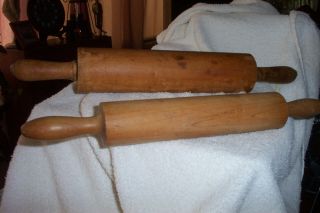 Two Old Vintage Collectable Wood Rolling Pins W Wood Handles