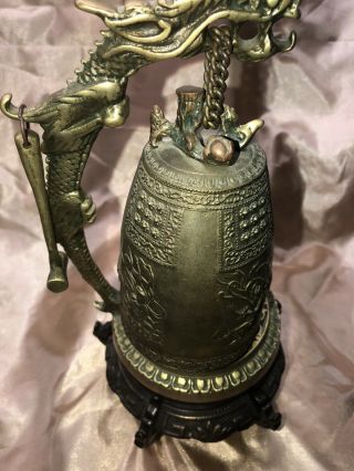 Antique Asian Bell Brass And Bronze Bell With Hammer From Tibet