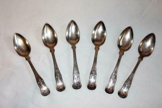 Antique Set Of 6 Hinsdale Coin Silver Tablespoons " Kings " Pattern Mid 1800s