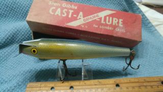 Vintage Stan Gibbs Cast - A - Lure Fishing Lure Wood Salt Water? Over 6 " L@@k