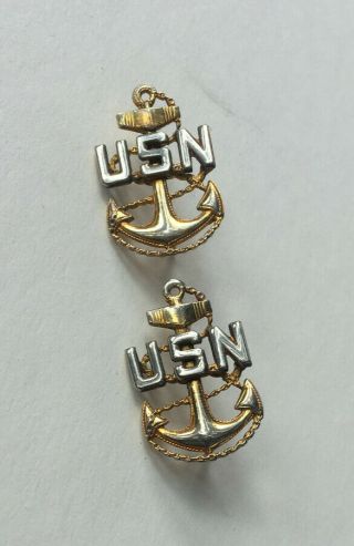 Vintage 1 Inch Us Navy Chief Petty Officer Lapel Pins Sterling U.  S.  N.