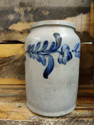 Baltimore Antique Primitive Blue Cobalt Decorated Stoneware Jar