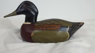 Vintage Wooden Decoy Duck Carving Hand Painted Shell Factory North Estate