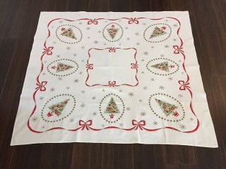 Vintage Christmas Tablecloth Mid Century Christmas Tree Print