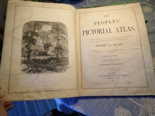 Antique 1873 People ' s Pictorial Atlas Charles Jones Illustrated Maps People ' s 3