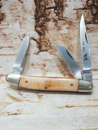 Vintage Japan Parker Cut Co Smooth Appaloosa Bone Bull Stockman Pocket Knife