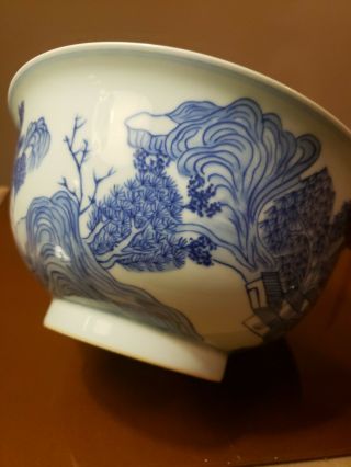 Chinese antique 19th century Kangxi style blue and white bowl with seal 2