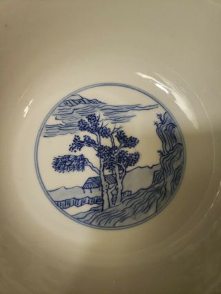 Chinese antique 19th century Kangxi style blue and white bowl with seal 3
