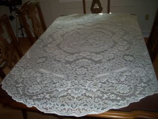 Vintage Large Round Off White Lace Tablecloth Floral Pattern 71 " Diameter