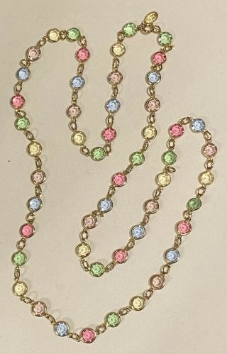 Vintage Signed Austrian Crystal Usa Multicolor Gold Tone Bezel Set 34”necklace