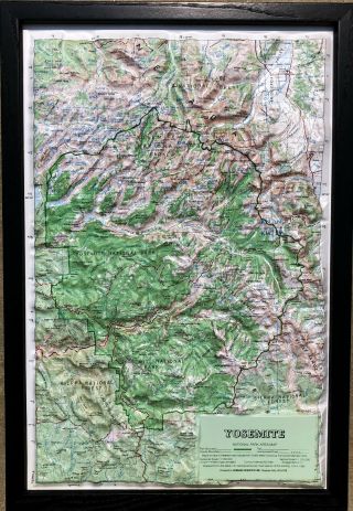 Vtg Yosemite National Park California Hubbard Raised Relief Framed Map 12 X 18 "