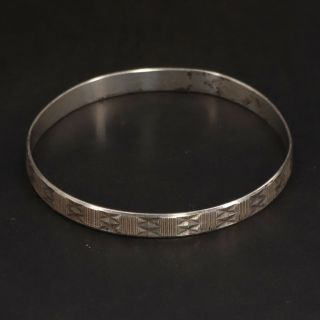 Vtg Sterling Silver - Diamond Cut Striped Solid 7.  5 " Bangle Bracelet - 11g