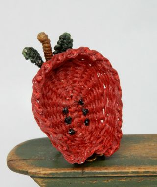 Vintage Hand Woven Wicker Apple Basket Artisan Dollhouse Miniature 1:12