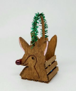 Vintage Rudolph The Red Nosed Reindeer Basket Artisan Dollhouse Miniature 1:12