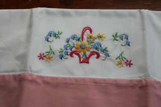 Vintage Cotton Pillowcases Lovely Embroidered Flowers 20 1/2x32
