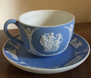 Antique Wedgwood 19th C.  Light Blue Jasperware Tea Coffee Cup & Saucer Dish