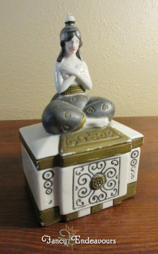 Art Deco Egyptian Revival Schafer And Vater Nude Figural Woman Trinket Box
