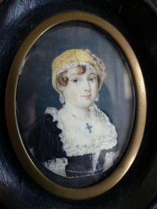 Very Fine Antique Early 19th Century Elegant Lady Miniature Portrait 1830 