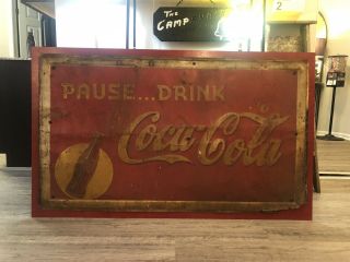 Large Vintage Metal Coca Cola Sign 57” X 33” Antique Rare