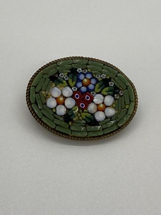 Vintage Micro Mosaic Italian Glass Millefiori Floral Pin Brooch 1 3/8”