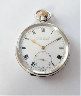 1928 Silver Cased Acme Swiss Lever Pocket Watch H Samuel Manchester