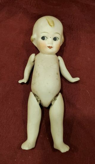 Antique 5 " German All Bisque Jointed Doll W/ Clover Mark Limbach