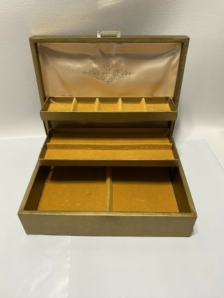 Vintage Mele Jewelry Box,  3 Tiered Gold Embossed Box,  Yellow Velvet Inside