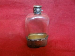 Very Fine Large Antique Gorham Sterling Silver Clear Glass Hip Flask S651