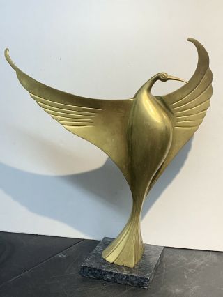 Vintage Brass Swan Bird Art Deco Sculpture Statue 18 1/2” Tall 17” Wide