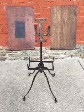 Antique Industrial Cast Iron & Wood L W Noyes 2 Tier Book Bible Dictionary Stand