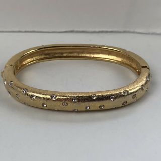 Vintage Swarovski Swan Signed Gold Tone Crystals Womens Hinged Bangle Bracelet