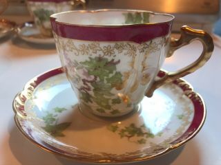 M Redon Limoges Gold Gild Red Floral Coffee Cup and Saucer Antique 6pc 2
