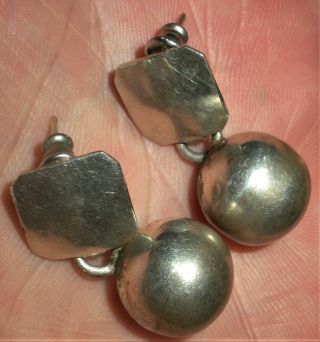 Vintage C.  1950 - 60s Navajo Sterling Silver Bead " Pearl " Earrings Modernist Vafo