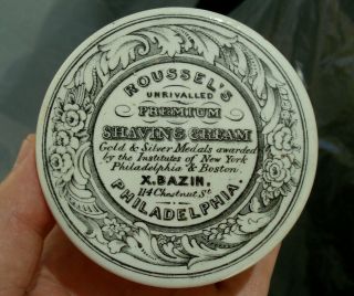 Antique,  EARLY,  (pre - Civil War) Roussel ' s Shaving Cream,  PHILADELPHIA jar pot lid 3