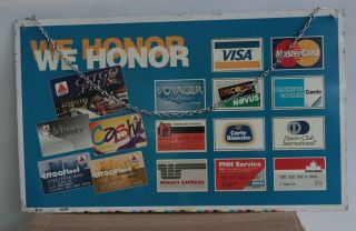 Vintage Double Sided Assortment Of Credit Card Hang Sign Gas Stations Citgo Visa