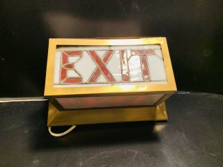 Antique Brass Stained Glass Exit Sign Old Theater Building C1930 -
