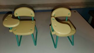Vintage Mattel Barbie 1990 Yellow And Teal School Desk Chairs Student Set/2