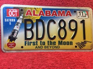 Alabama First To The Moon Saturn V Rocket License Plate - Embossed