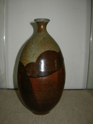 Large Danish Modern Vtg Modernist Rustic Organic Stoneware Art Pottery Drip Vase 2