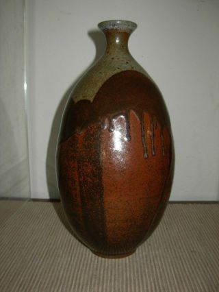 Large Danish Modern Vtg Modernist Rustic Organic Stoneware Art Pottery Drip Vase 3