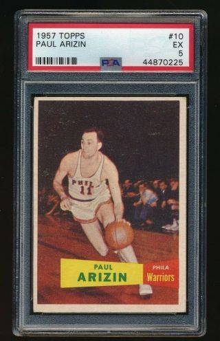 1957 - 58 Topps Basketball Paul Arizin Rookie Rc 10 Hof Psa 5