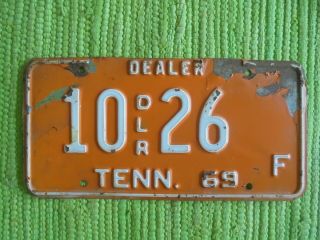 1969 Tennessee Dealer License Plate Tn 69 Tag Tenn Low 10 - 26