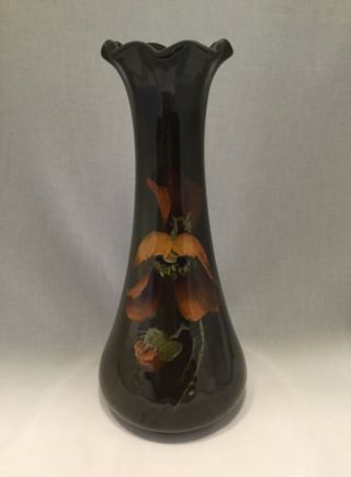 Antique J.  B.  Owens Utopian Art Pottery Vase Brown & Green Glaze - Flowers.  3260