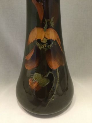 Antique J.  B.  Owens Utopian Art Pottery Vase Brown & Green Glaze - Flowers.  3260 2
