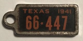 Rare Hard To Find 1941 Texas Ident - O - Tag Keychain License Plate Not Dav Look