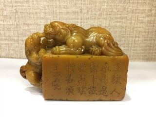 Antique Chinese Shoushan Stone Carving Of Auspicious Beast Seal