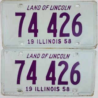 Illinois 1958 Pair License Plate Old Classic Car Tag Set Vtg Chevy Man Cave Gift