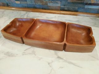 Vintage Mid Century Monkey Pod Wood Large Serving Tray Platter Dish 3 Sections